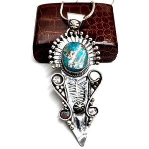 Womans Necklace Sterling Silver Turquoise Pendant 45 Grams